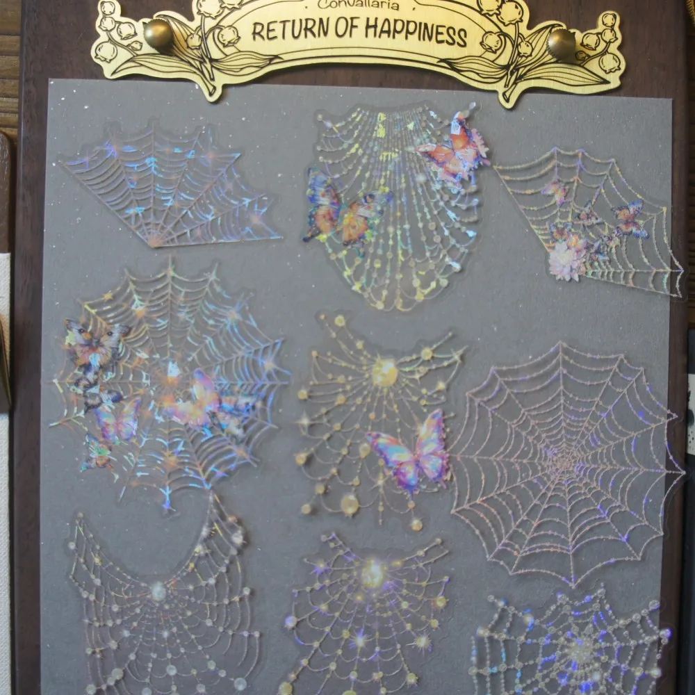 10 Sheets Spider Web Design PVC Sticker Scrapbooking Background Creative Gift Use