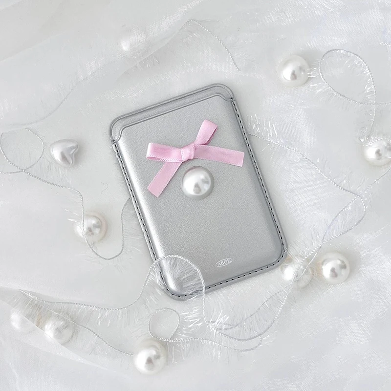Elegant Bowknot Butterfly Pearl Cardholder Case with Stand
