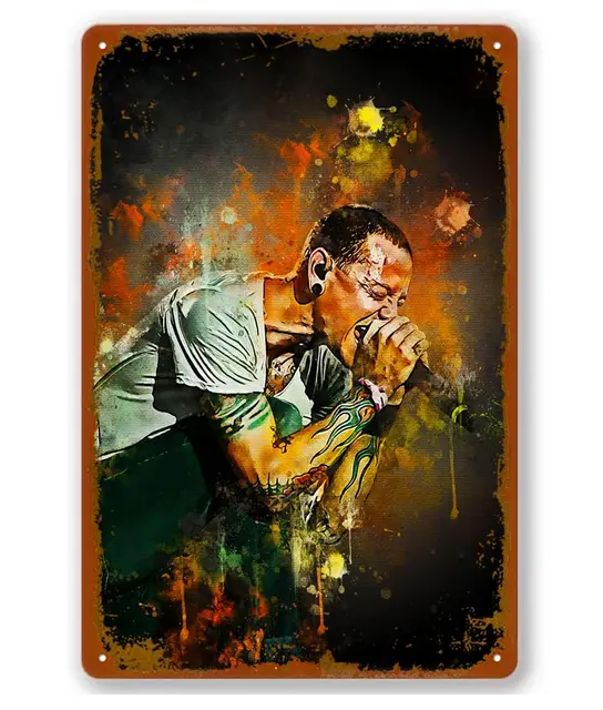 Chester Charles Bennington Poster Tin Sign Vintage Metal Sign Bar Club Wall Art Decoration 8X12 Inches