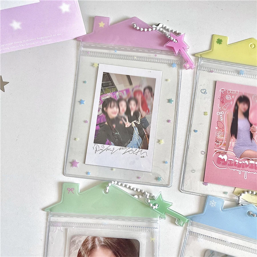 PVC cute little house card cover school meal card Polaroid star storage pendant card cover 4