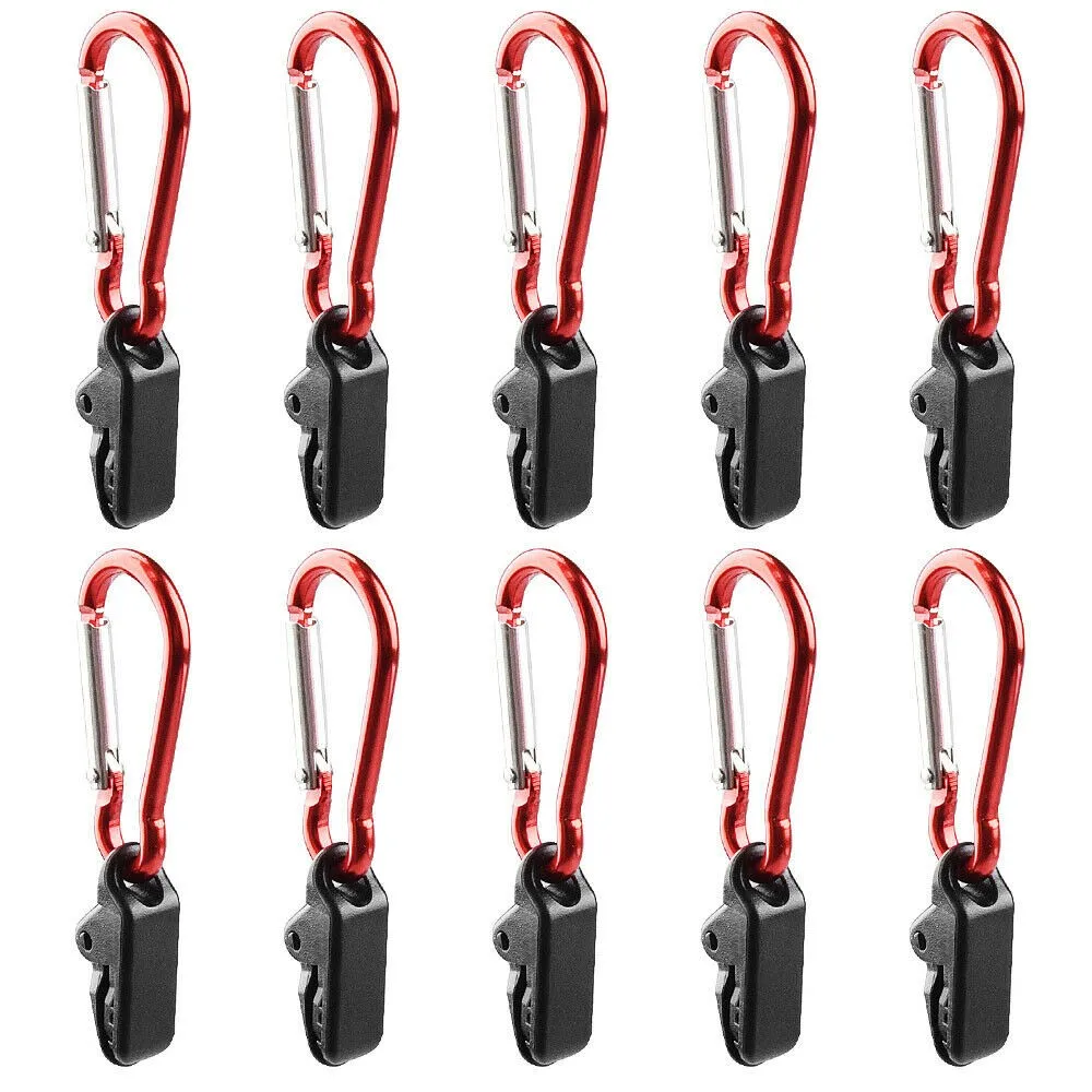 

10pcs Tent Hook With Carabiner Awning Clamp Windproof Survival Grommet Tent Tarp Clips Buckle Fixed Gripper Outdoor Camping