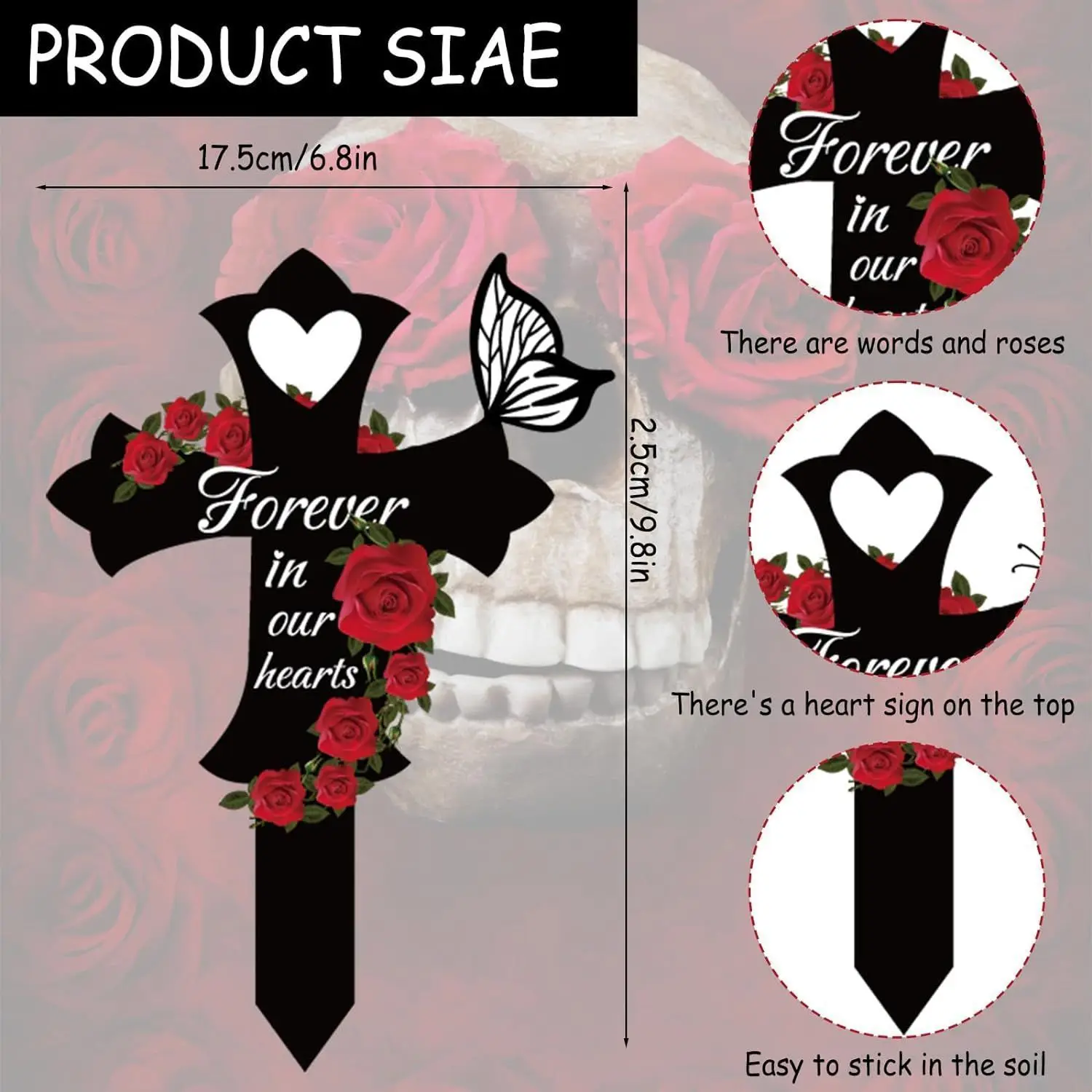 Grave Yard Decorations Waterproof Grave Markers For Outdoors Outdoor Memorial Rose Stakes Memorial Butterfly Garden Stake Metal