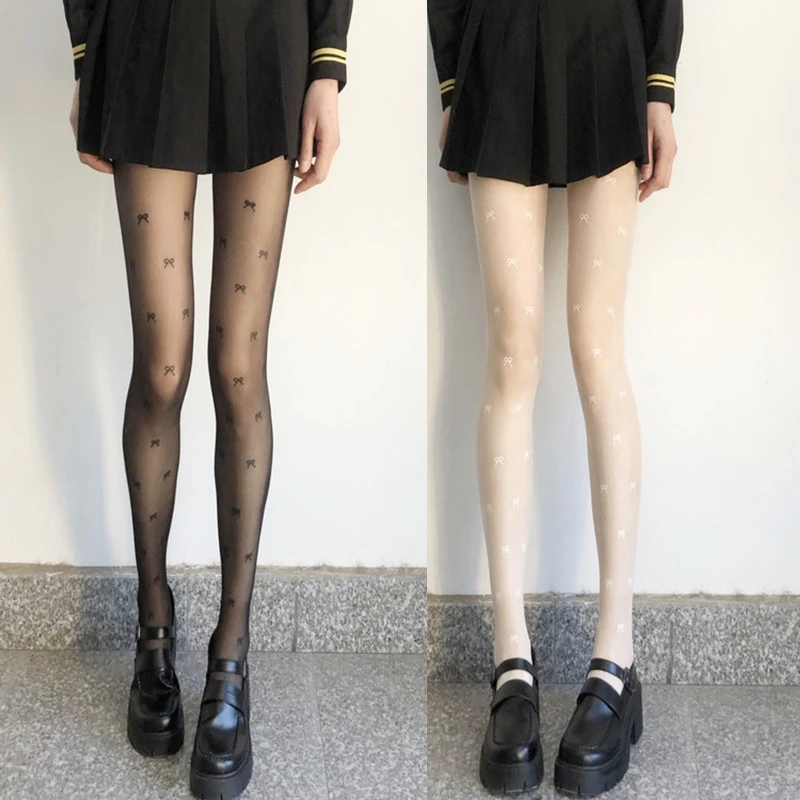 

Women Sexy Sheer Pantyhose Sweet Bowknot Jacquard Print Tights Stockings