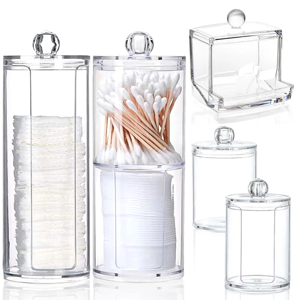 Acrylic Makeup Holder Cotton Pad Storage Box Swabs Rod Cosmetics