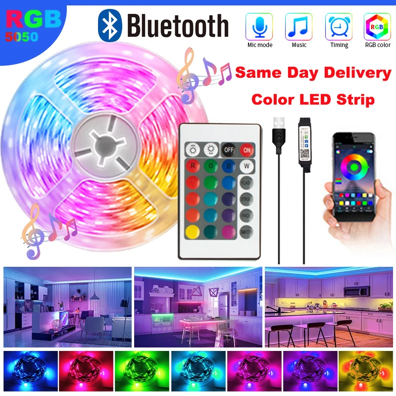 LED Strip Light Bluetooth LED Light Bar with Infrared Remote Control 24 Keys 5050 RGB Tape for TV Backlight Bedroom Decoration led strip lights with 24 keys bluetooth app control tv background music sync tape for bedroom decoration smd5050 neon light dc5v