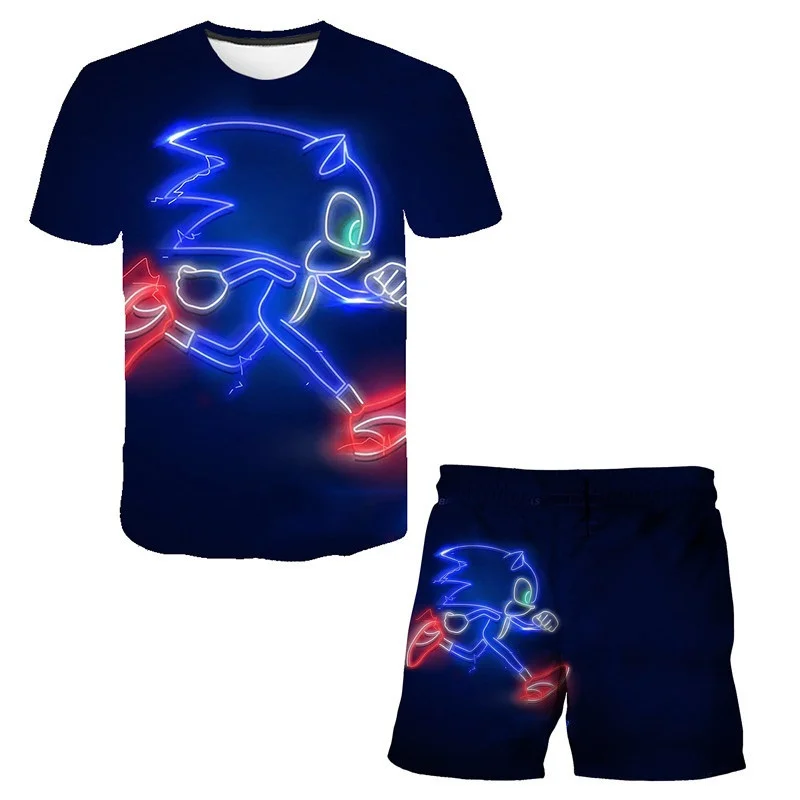 Baby Boys Girls Cartoon Anime Graphic Super Sonic 3D T Shirt + Shorts Set Clothes Kids Cute Cartoon 2pcs Children Clothing Sets baby clothing sets	