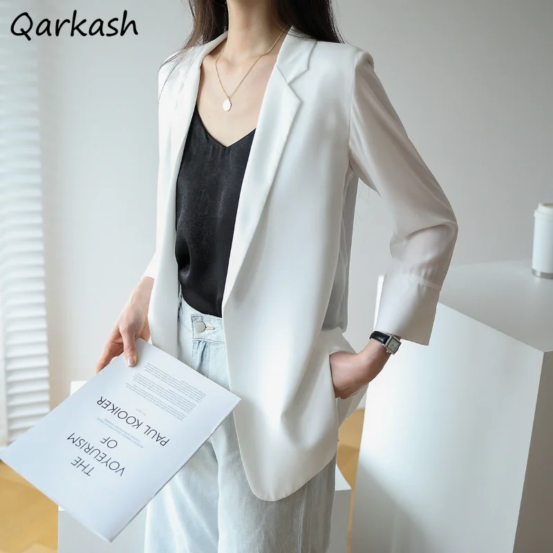 

Blazers Women Loose Thin Summer Office Lady Temper Solid Fashion Notched Korean Style Sun-proof Chic Aesthetic Elegant Classic