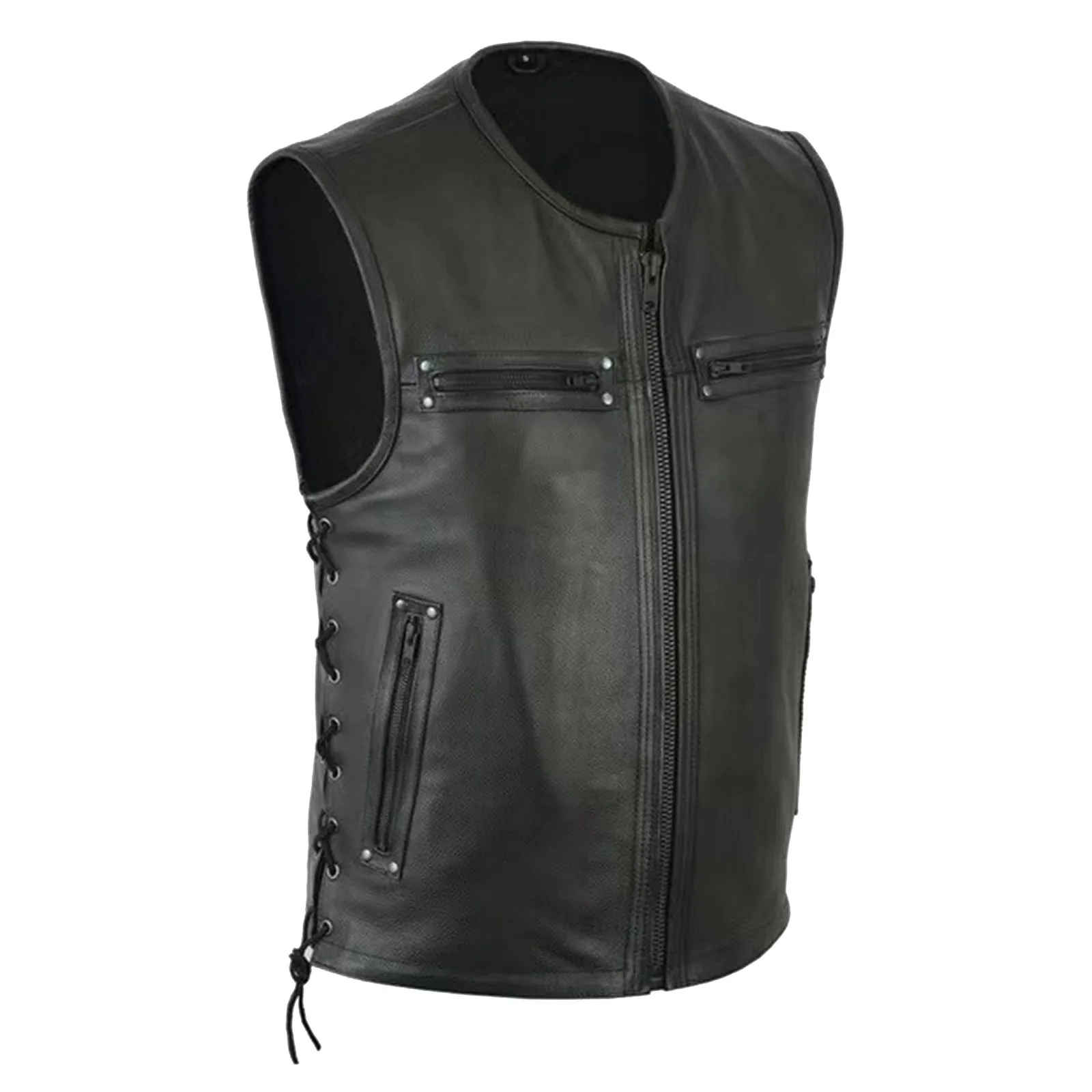 Sleeveless Vest Men Solid Color Leather Autumn