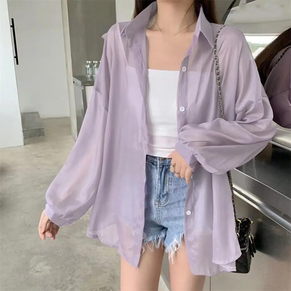 

Fashion Sunscreen Shirt Breathable Sun Protection Clothing Lapel Summer Ultrathin Chiffon Shawl Coat Dressing Up