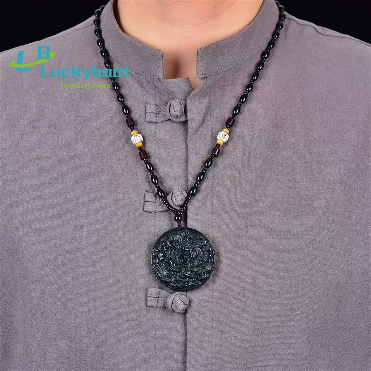 Natural Hotan Jade Four Mythical Beasts Round Brand Pendant Simple Elegant Fashionable Exquisite Versatile Men's and Women's Sty