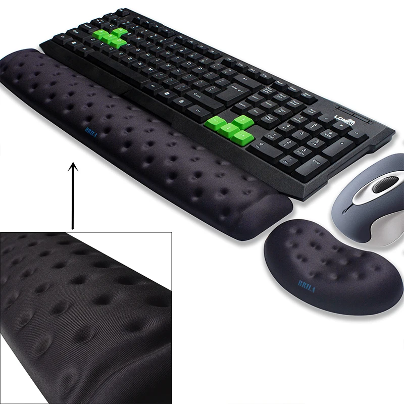 BRILA Cuscino ergonomico per poggiapolsi per mouse, in memory foam, per computer, laptop, lavoro in ufficio, giochi su PC, design con fori per massaggi, allevia il dolore al polso (piante vivaci