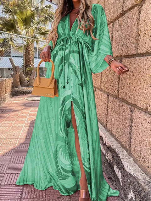 Boho Floral Printed Beach Dress Ladies 