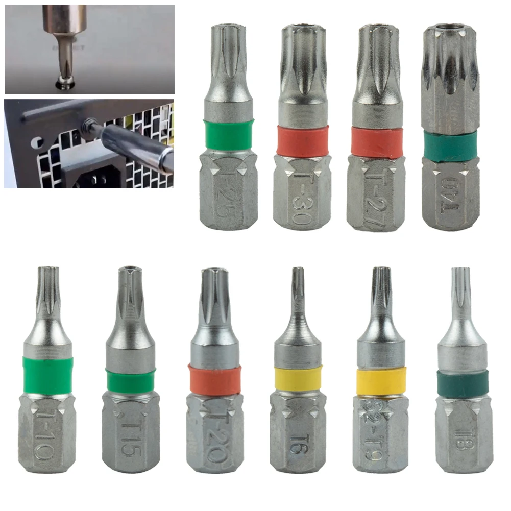 

10pcs 25mm 1/4inch Hex Shank Magnetic Screwdriver Bit T6 -T40 Head Spanner For Electric Screw Driver Tools Accessories