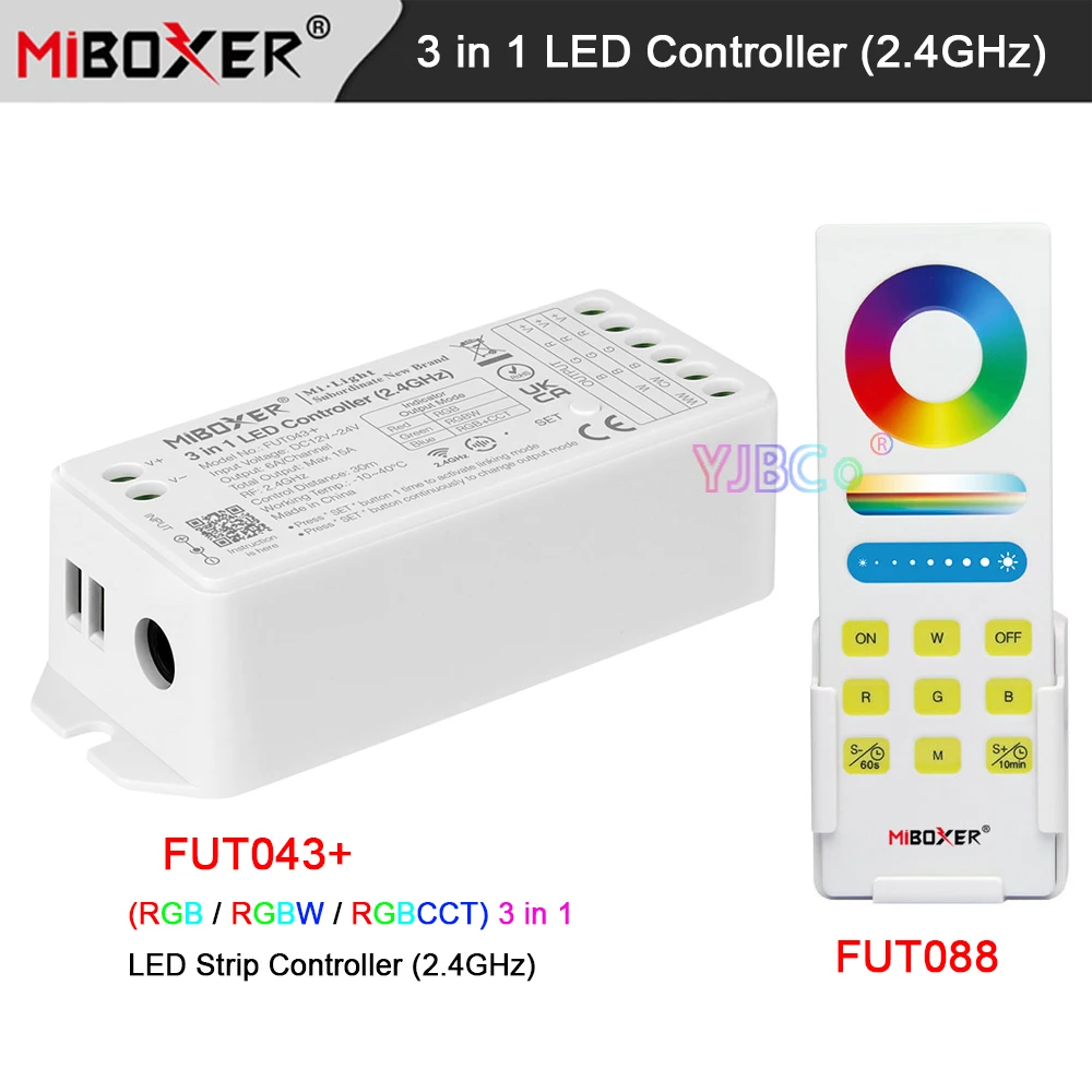 

Miboxer RGB RGBW RGBCCT 3 in 1 LED Strip Controller kit DMX512 RGB+CCT Dimmer switch 12V 24V DC Max15A 2.4G RF Remote control