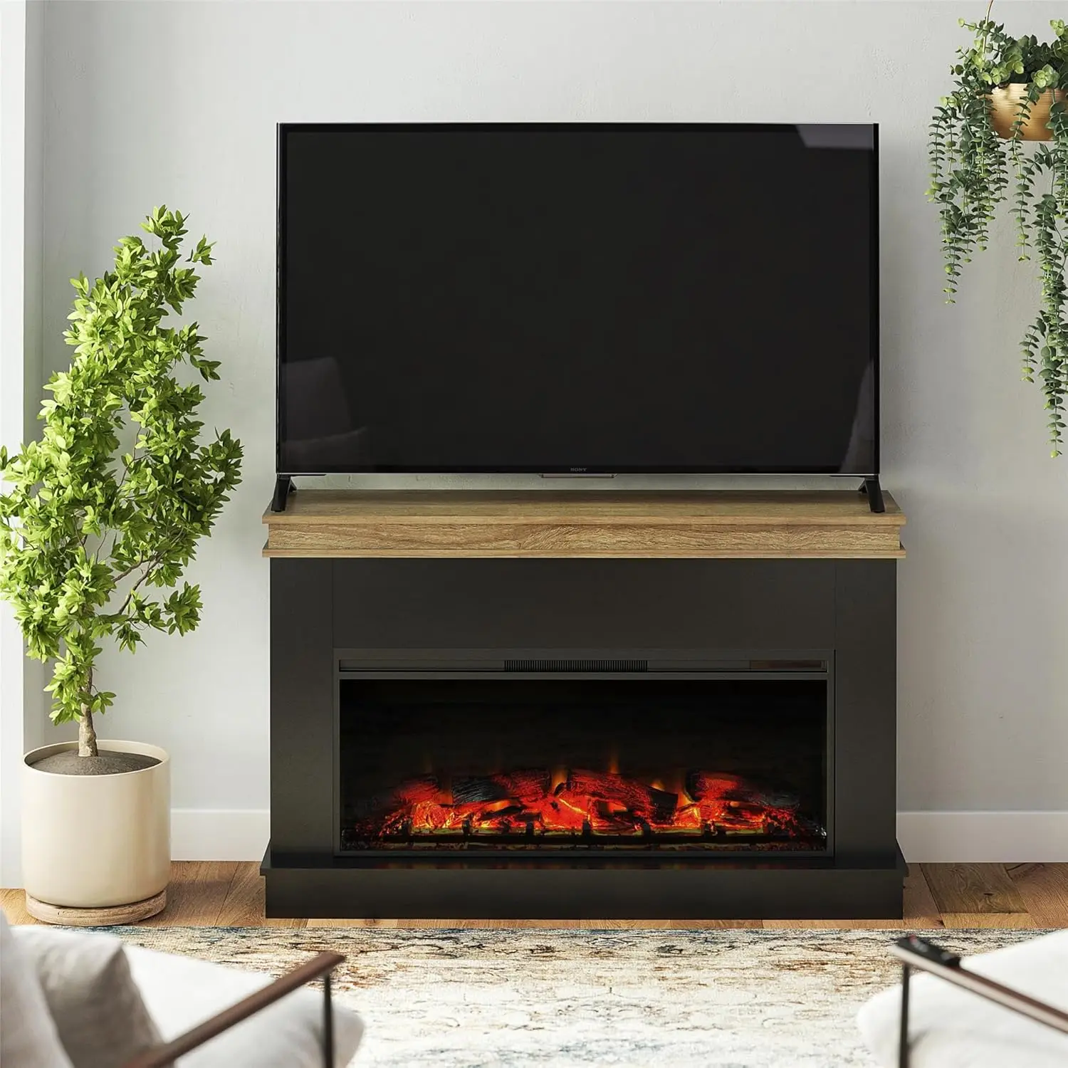 Mateo 30 Inch Electric Fireplace with Mantel and Shelf, Replaceable Fireplace Insert Heater, Freestanding, Remote Control