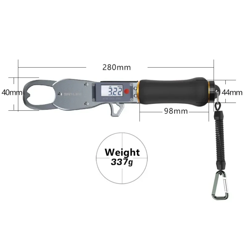 Pince à brochet rotative 360° SANLIKE avec peson digital, poignée EVA antidérapante et sécurité aimant pêche