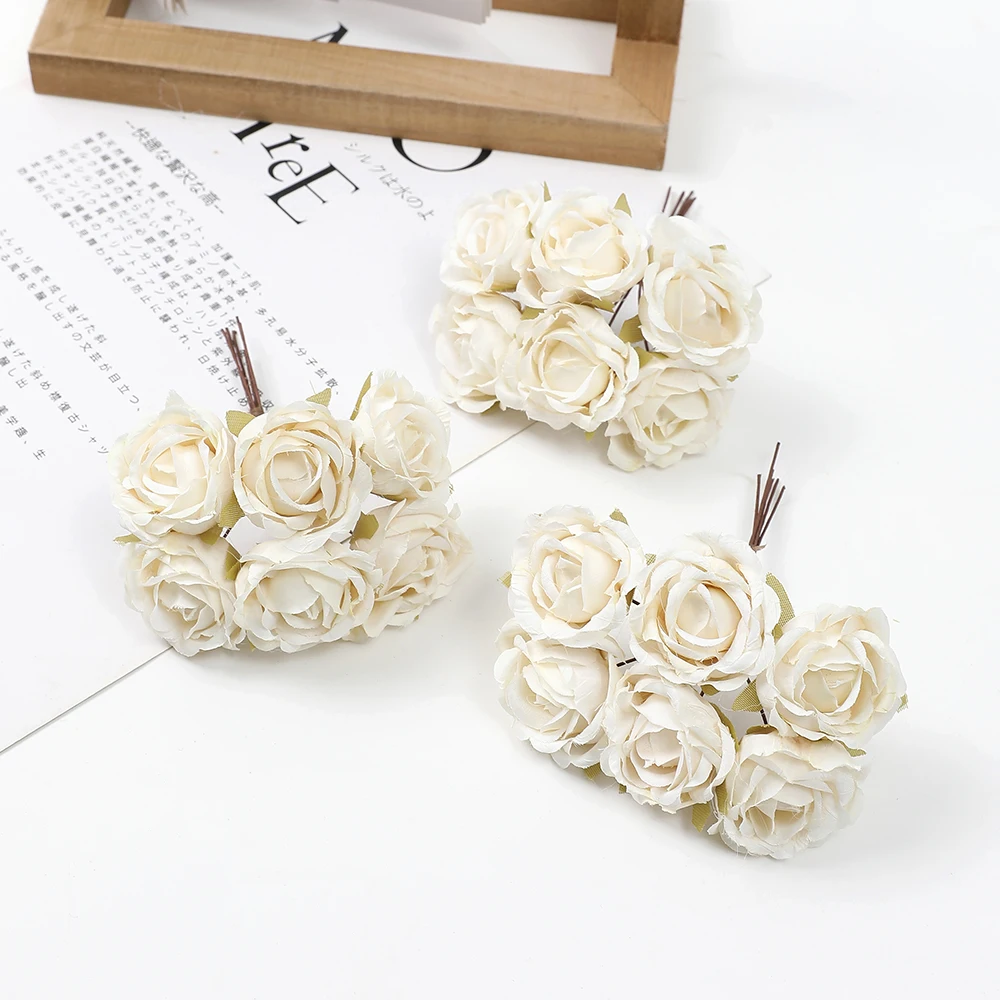 6 Stücke Künstliche Blume Mini Rosenstrauß Für Zuhause Hochzeitsdekoration Handmake Scrapbooking DIY Kränze Handwerk Gefälschte Blumen – Detail 12