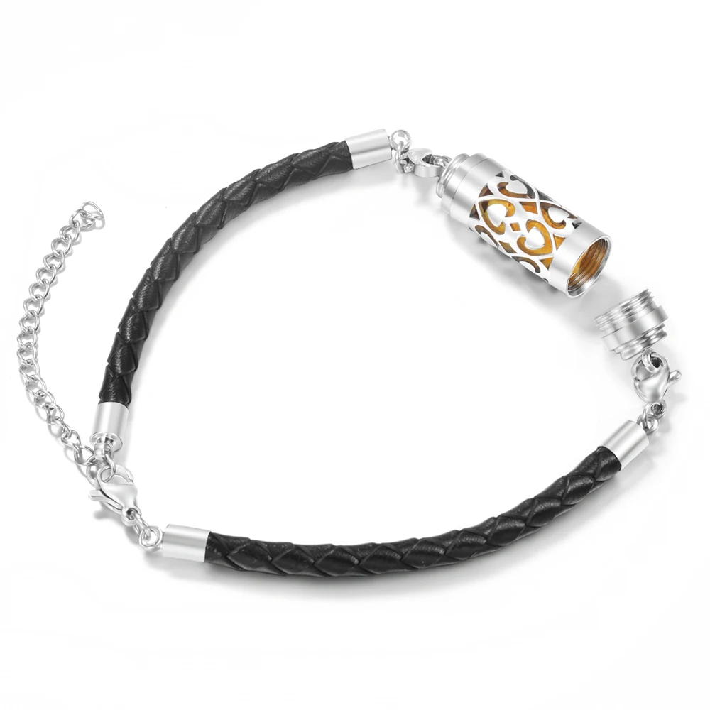 Black Leather Aromatherapy Bracelet Essential Oil Diffuser Stainless Steel Perfume Locket Bracelet Women Charm Aroma Jewelry bangle bracelet leather bracelet stainless steel bracelet leather bracelets