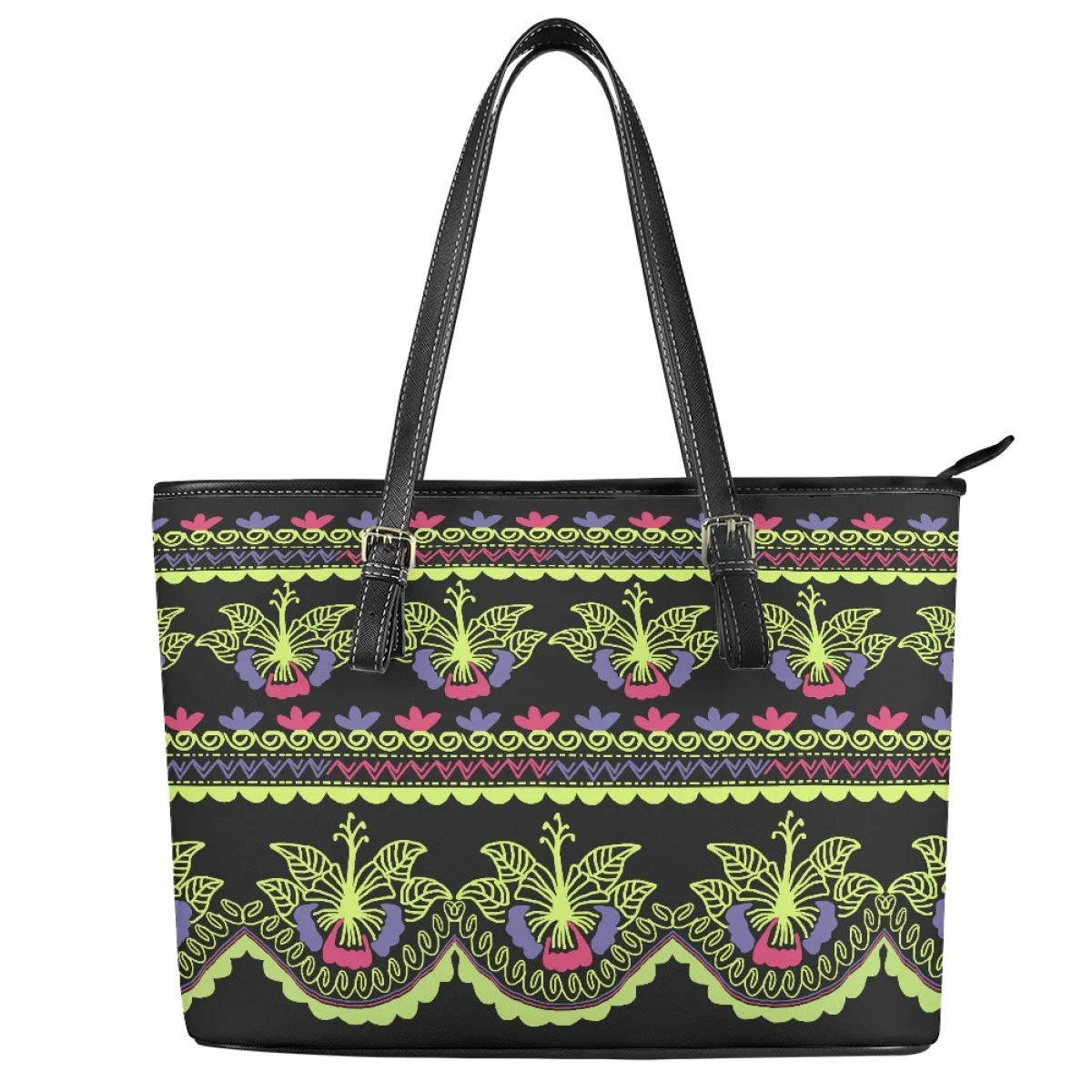 New Polynesian traditional tribal style Pattern Print custom Large Leather Tote Bag Shoulder Ladies Handbags and purses