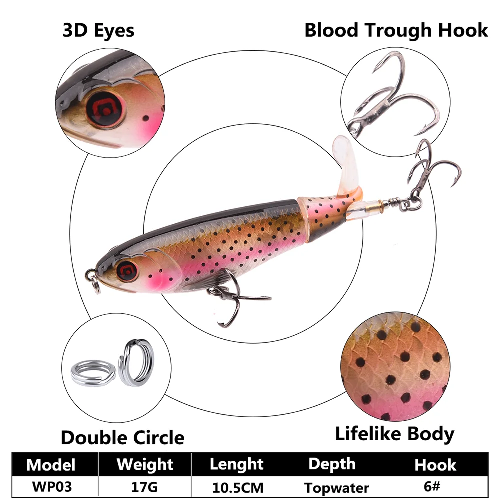 Fishing Lures  With Floating Rotating Tail Topwater Bait Freshwater Saltwater Lures For Carp Bass Pike 10.5cm/17g - 2