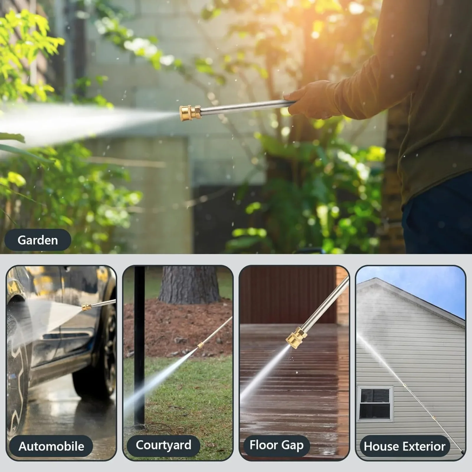 15인치 고압 세척기 연장봉, 스테인리스 스틸 1/4인치 남성-여성 퀵 커넥트 워터건 로드 (2개 세트)