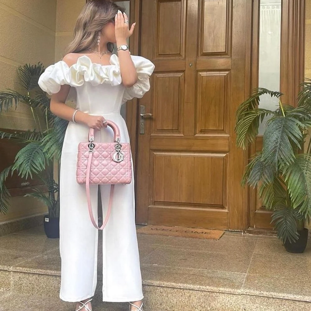 

Qcenkern Off Shoulder Elegant Evening Formal Saudi Arabia Short Sleeves Jumpsuit Party Dresses Gowns Women Robes de Soirée 2023