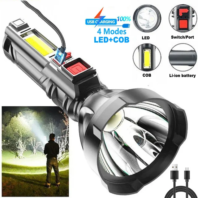 COB Torch Small LED Flashlight Bright Rechargeable Keychain Mini Flashlights 4 Light Modes Outdoor Portable Pocket Light