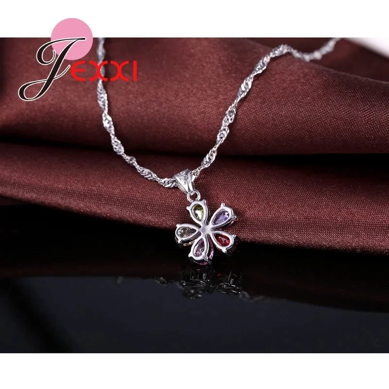 S925 Sterling Silber Österreichischen Bunte Kristall Zirkon Anhänger Halskette Creolen Ring Set für Frauen Partei Schmuck Geschenke – Detail 3