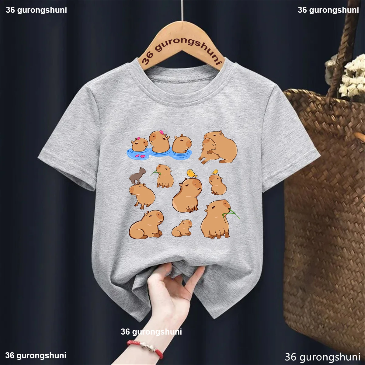 Cute Capybara Loves Orange Juice Printed T Shirt Girls/Boys Kawaii Kids Clothes Funny Solid Tshirt Summer Tops Fashion T-Shirt 4