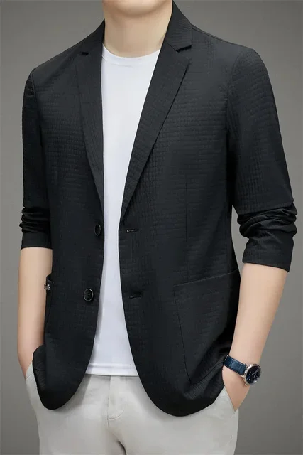 thumbnail image 1 of Traje de hombre pequeño casual primavera verano 2024 ultrafino corte entallado solo oeste ropa de protección solar cárdigan waffle, 1 of 5