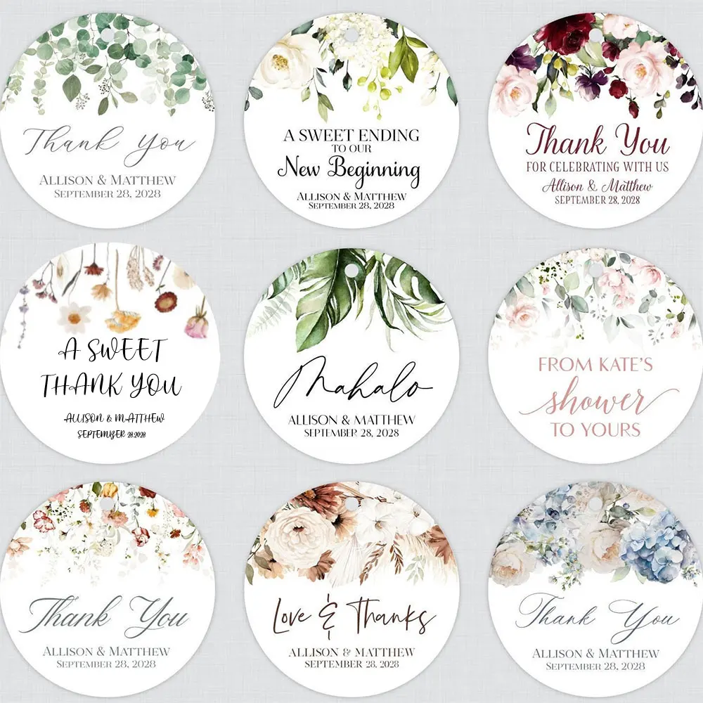 Custom Wedding Baptism Stickers Personalized Waterproof Round Gift Tags Bridal Shower Gift Thank You Stickers