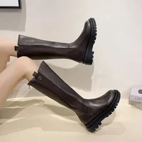 Women's Knee-high Boots Fall Winter New ThicksoleLarge Pipe Rubber Shoe Upper Straight-cylinder Slim High-tube Boots Zipper Back - Image 3
