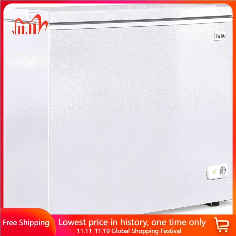 Large Chest Freezer, 7 Level Adjustable Temperature, Deep Freezer with Removable Storage Basket with Top Open Door,White