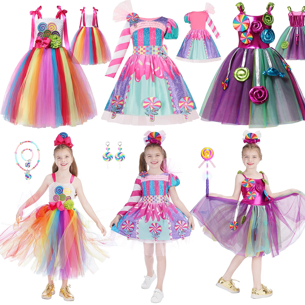 Costume Di Caramelle Di Carnevale Per Ragazze Purim Festival Fancy Lollipop Costume Abbigliamento Per Bambini Summer Tutu Ball Gown Dresses Party