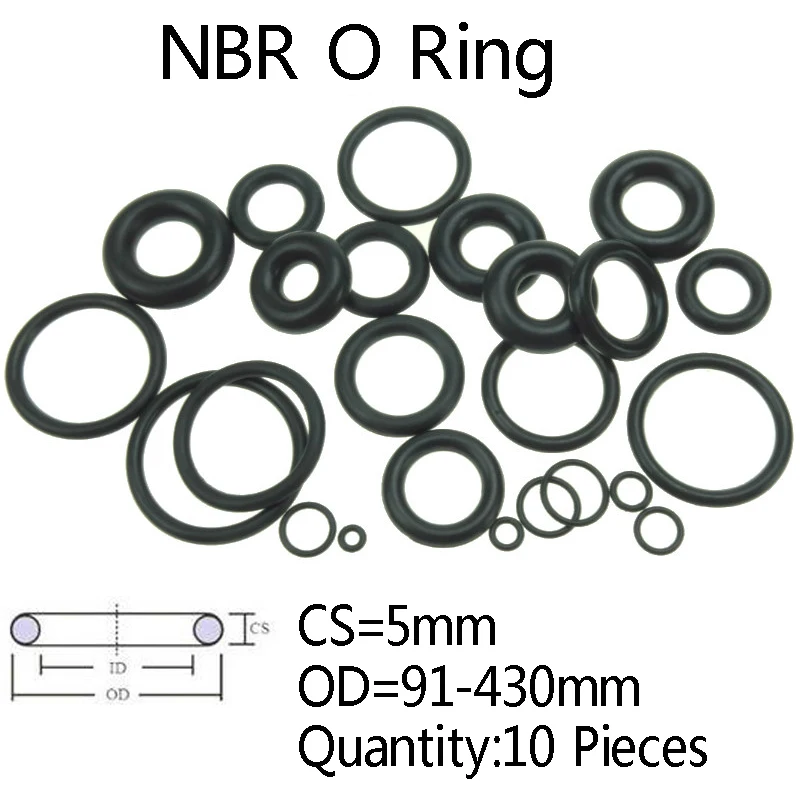

10Pieces CS 5mm NBR Rubber O Ring Automobile Black O-Ring Oil Sealing Gasket OD 91-430mm