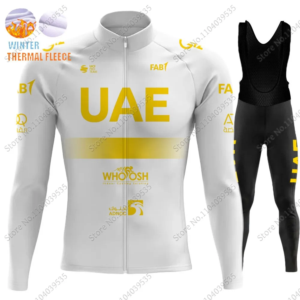 Team Uae Golden Cycling 2024 Jersey Set White Long Sleeve Men Clothing Road Pants Bib Bike Suit MTB Wear Maillot Rop 2