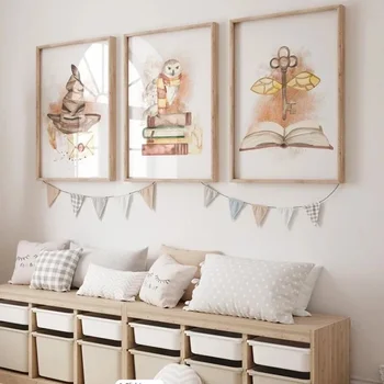 Stampa Poster Dipinti su tela Mago Scuole di magia Gufi Scopa Pozioni Potter Murales Camerette per bambini Decorazioni per la casa