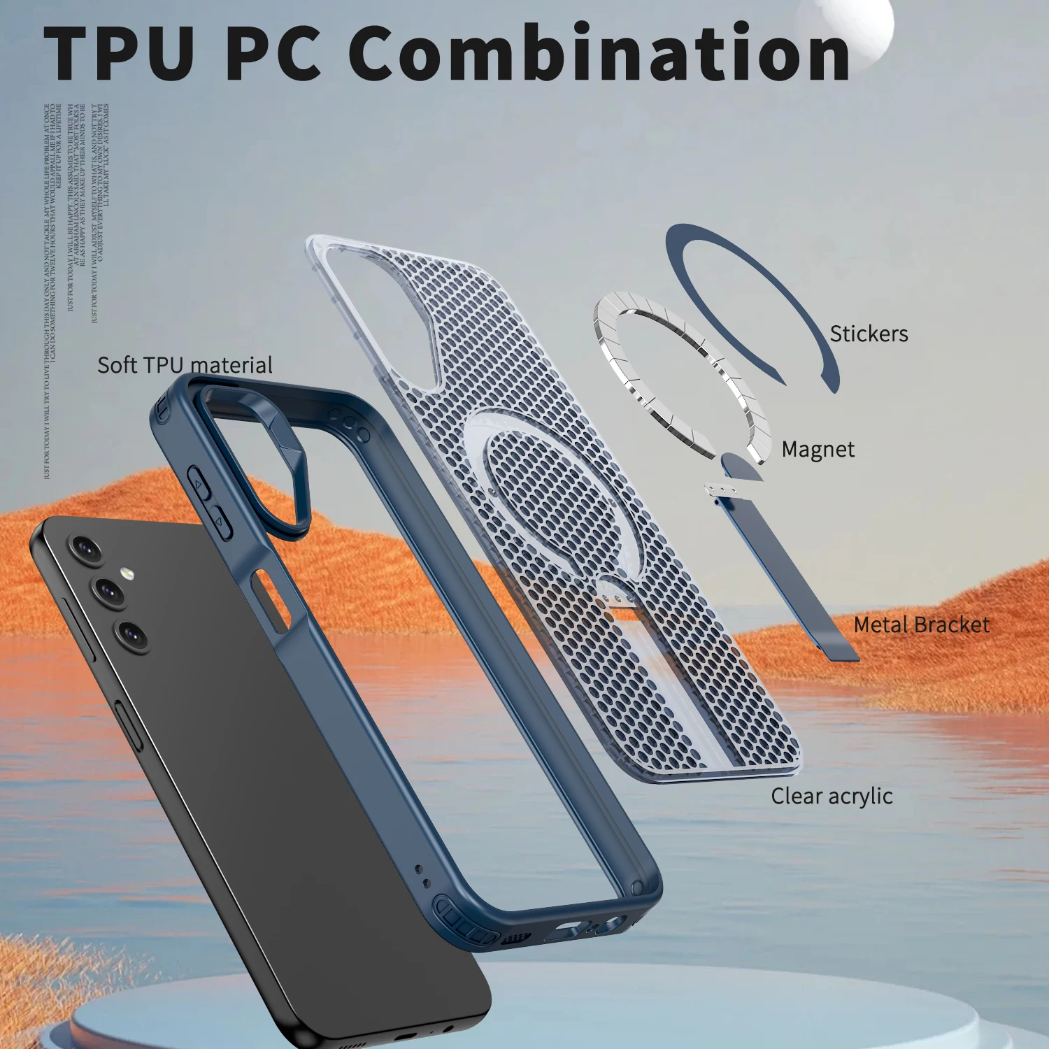 Magnetic Heat Dissipation Shockproof Case with Air-Cushion Mesh Back and Magsafe Stand