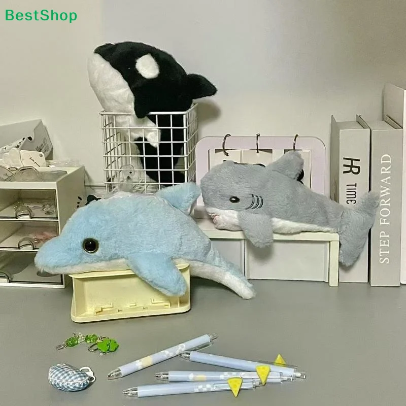 〔R〕귀여운 해양 동물 인형 필통 - 오르카/돌핀/상어 모양의 학용품용 인형 펜 가방
