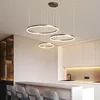 Modern Led Pendant Lights Home Lighting Brushed Rings Ceiling Mounted Chandelier Round Hanging Lamp Gold Coffee Color Lustre 3