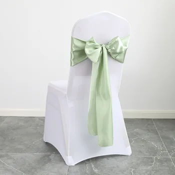 Ceintures de chaise en Satin pour mariage, 10 pièces, 17x275cm, nœuds de sauge, rubans de couverture de chaise pour mariage, Banquet, fête, décor de réception-cadeau pour bébé 1