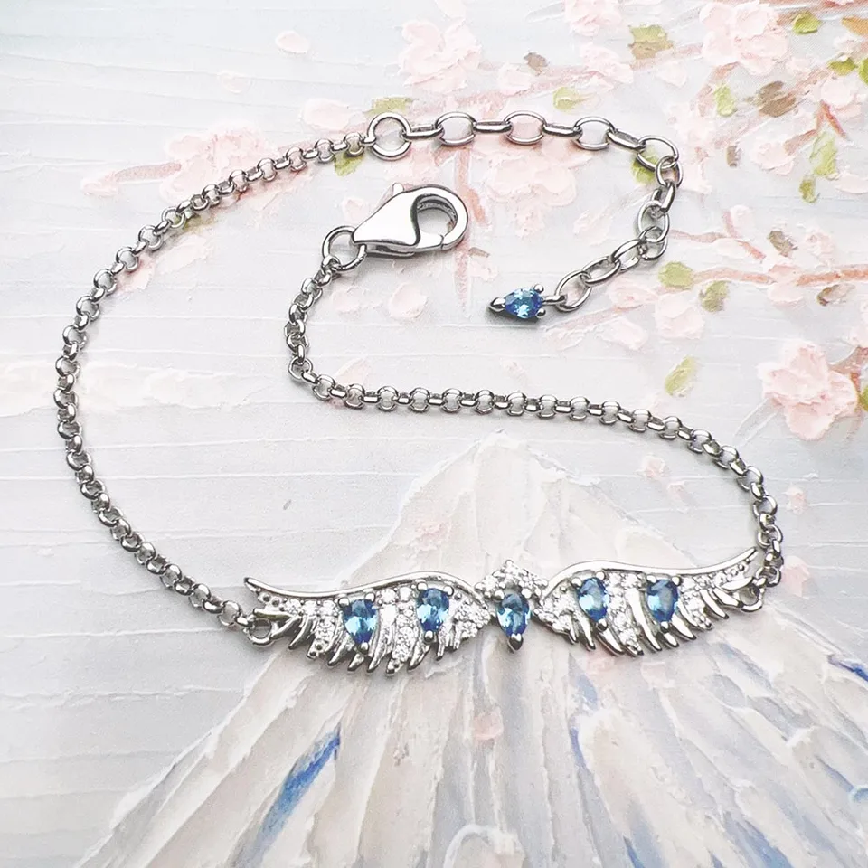Bracelet Blue Stylised Phoenix Wing Link Chain 925 Sterling