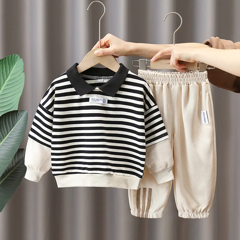 

New Baby Boys Clothing Outfits Fashion Spring Autumn Striped Lapel Shirt + Pants 2pc/Sets Casual Children Sports Tracksuits 2-7Y