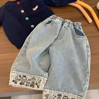 Printemps automne bébé garçon large jean coréen décontracté dessin animé vêtements d'extérieur enfants garçon Denim pantalon ample taille élastique enfant garçons pantalon 1