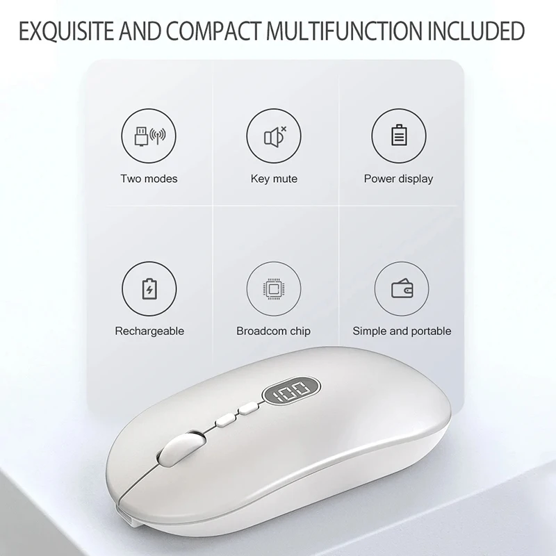 Xiaomi Wireless Computer Mouse for Laptop Battery Level Visible Rechargeable 2.4G Portable USB Dual Modes Mouse Silent Click