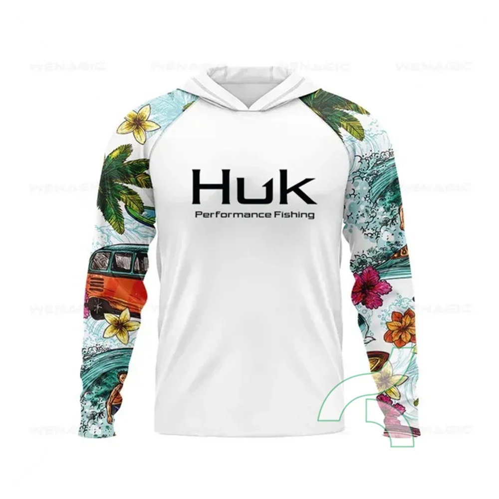 HUK 남성용 낚시 셔츠, 통기성 후드 티셔츠, 여름 낚시 의류, 캠핑 하이킹,..