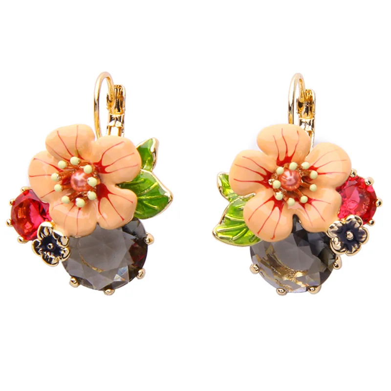 

Серьги с креативным дизайном, эмалевые серьги с бриллиантами из дикой эмали, темпераментные серьги в виде свежих цветов Sen