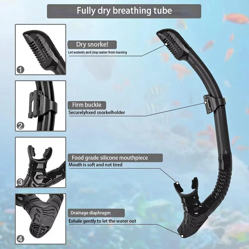 Colorful Tempered Glass Snorkeling Mask Set with Dry Top Breathing Tube and Silicone Goggles