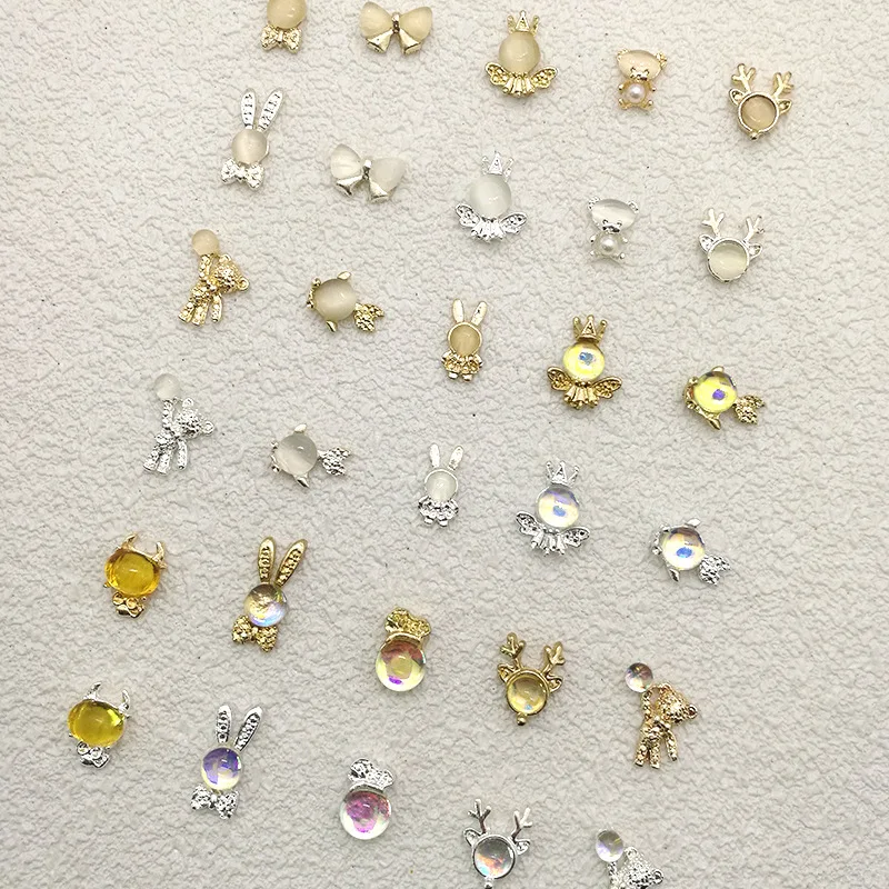 

10pcs Cartoon Animals Series Nail Art Charms Mix Shape Alloy Nail Decorations Rabbit Bear Kawaii Manicure Accessories Ornament