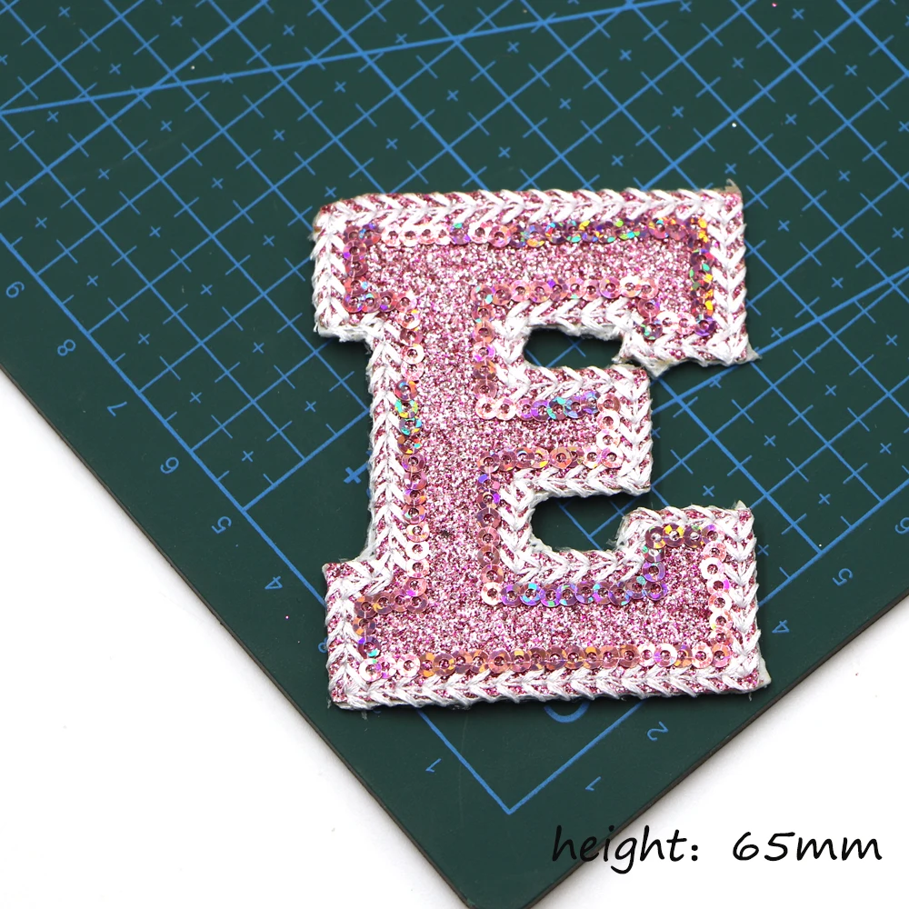 1PC Neue Rosa Pailletten Brief Patch Für Kleidung Eisen Auf Patch Für Kleidung Logo Name Diy Gestickte Applique Dekor reparatur Patches – Detail 8